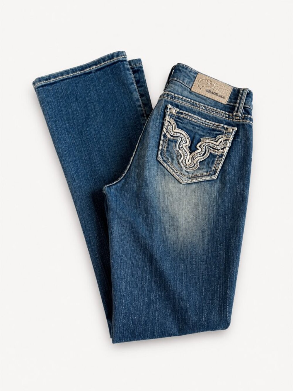 Grace in LA Women's Easy Fit Bootcut Jeans | Size 28 | Embellished Pocket Denim